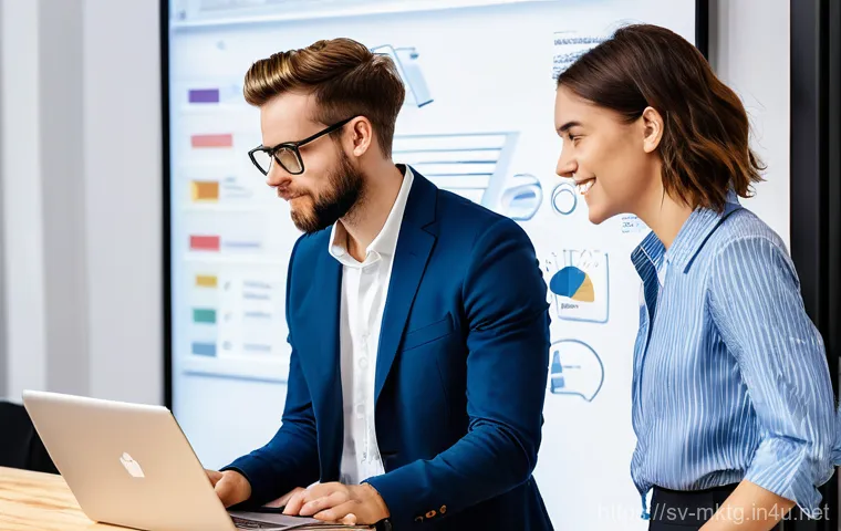 마케팅관리사 자격증 소지자 인터뷰 - **Digital Brand Building & Authentic Connection:**
    A vibrant, modern co-working space bathed in ...