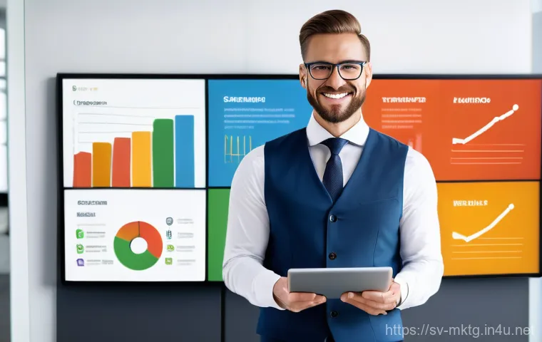 마케팅관리사 관련 취업 포트폴리오 구성법 - **A confident marketing professional presenting a digital portfolio on a sleek tablet in a modern, b...