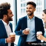 마케팅관리사 시험 후 네트워킹 이벤트 참여법 - **Prompt:** A dynamic and diverse group of young professionals in their twenties and thirties, dress...