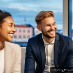 Home 22 마케팅관리사 시험 이후 합격자 소감 공유 - A professional networking event in Stockholm, Sweden, showing a diverse group of young marketing gra...