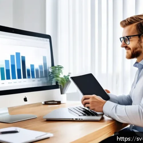 Home 30 마케팅관리사 취득 후 SNS 마케팅 활용법 - A modern digital marketing workspace featuring a sleek laptop displaying social media analytics dash...